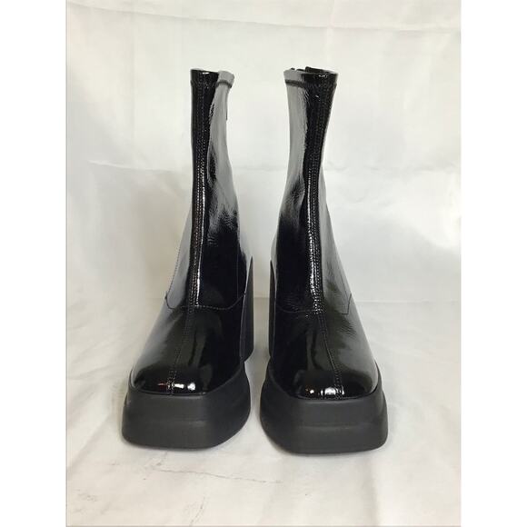 Free People Women Platform Chunky Heel Bootie  Sz36 Black Patent Club Moto Shiny - Picture 5 of 9